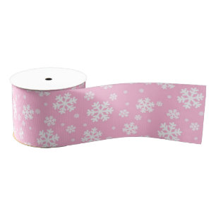 White Snowflakes on Light Pink Winter Pattern Grosgrain Ribbon