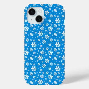 White Snowflakes on Mid Blue Winter Pattern iPhone 15 Case