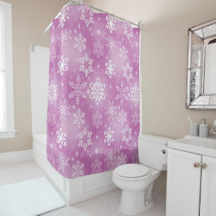 White Snowflakes On Pink Shower Curtain