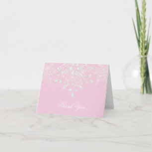 White Snowflakes on Pink Thank You Note Cards
