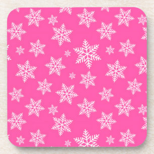 White Snowflakes on Pink Winter Pattern Coaster