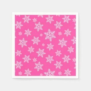 White Snowflakes on Pink Winter Pattern Napkin