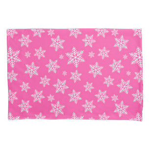 White Snowflakes on Pink Winter Pattern Pillowcase