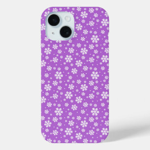 White Snowflakes on Purple Winter Pattern iPhone 15 Case