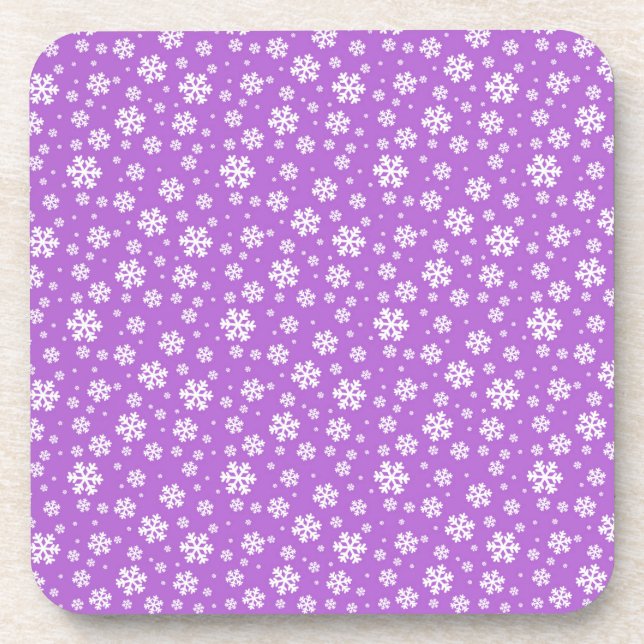 White Snowflakes on Purple  Winter Pattern Coaster (Front)