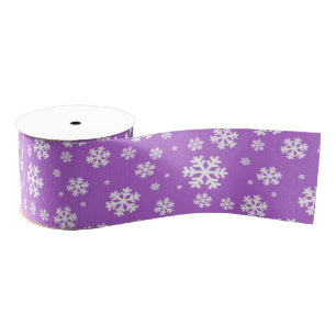 White Snowflakes on Purple Winter Pattern Grosgrain Ribbon