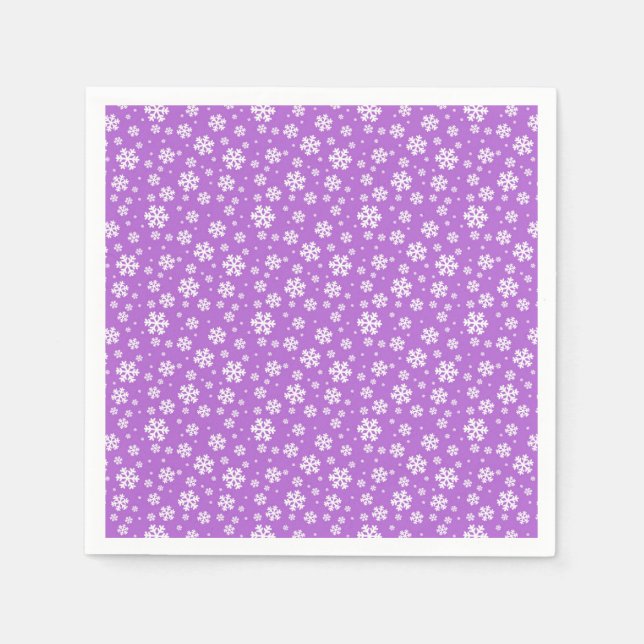 White Snowflakes on Purple Winter Pattern Napkin (Front)
