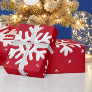 White snowflakes on red background Christmas Wrapping Paper