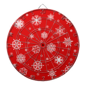 White snowflakes on red background dartboard