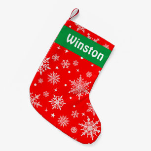 White Snowflakes on Red Custom Christmas Stocking