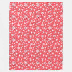 White Snowflakes On Red Pattern Fleece Blanket