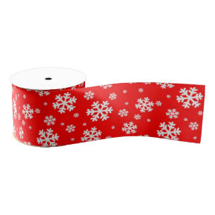 White Snowflakes on Red Winter Pattern Grosgrain Ribbon