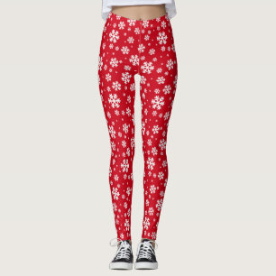 White Snowflakes on red Winter Pattern Leggings