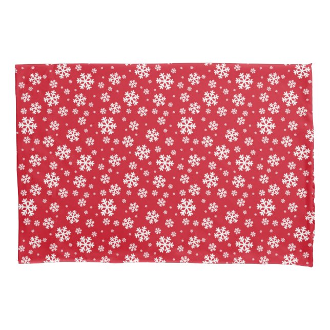 White Snowflakes on red Winter Pattern Pillowcase (Front)