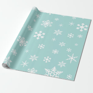 White Snowflakes on Robin's Egg Blue, Holiday Wrapping Paper