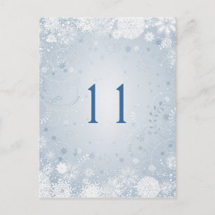 White snowflakes on silver blue Table Number Postcard