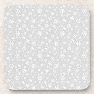 White Snowflakes on Silver Winter Pattern Coaster