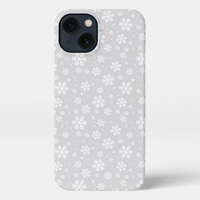 White Snowflakes on Silver Winter Pattern iPhone Case (Back)