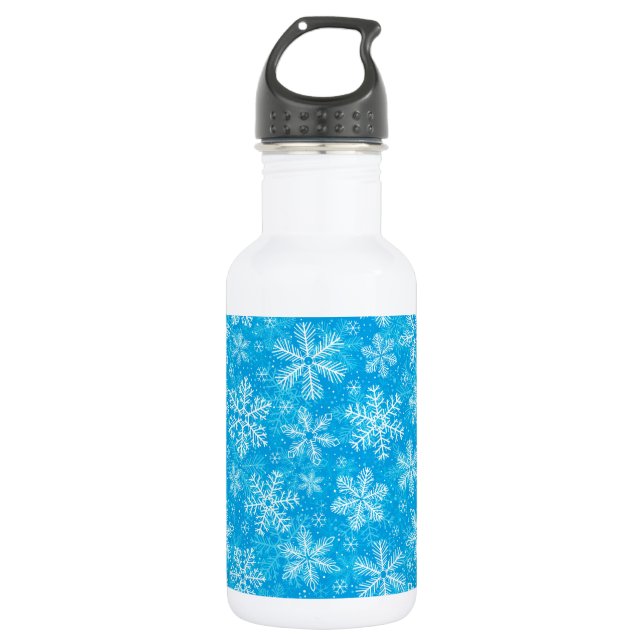 White snowflakes pattern 532 ml water bottle (Front)