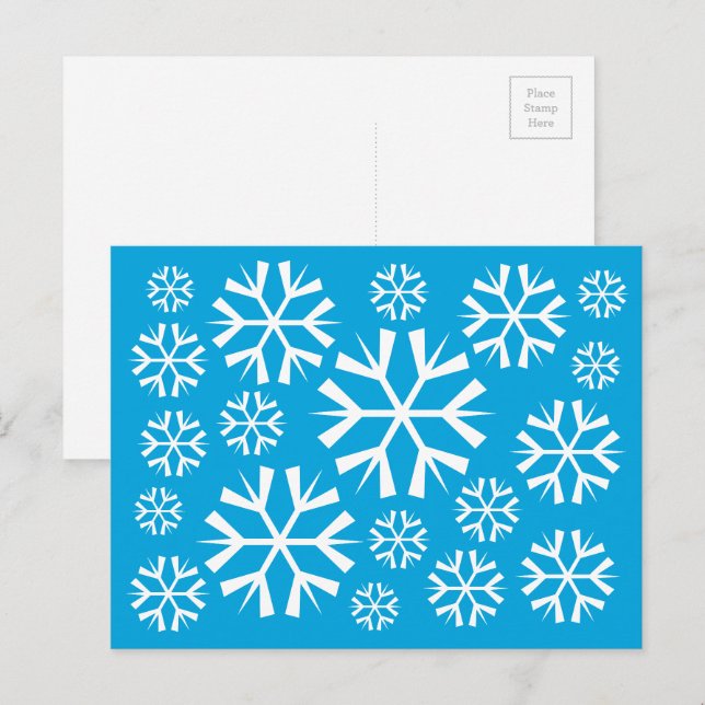 White Snowflakes Pattern on a Blue Background Postcard (Front/Back)