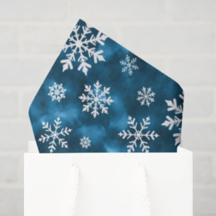 White Snowflakes Pattern On Blue Cool Winter Tissue Paper