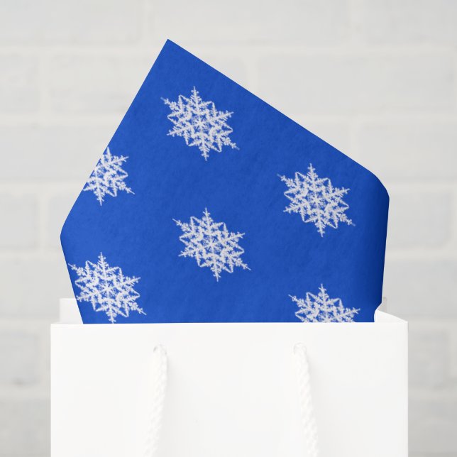White snowflakes pattern on blue tissue paper (Gift Bag)