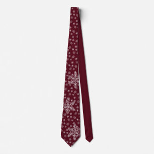 White Snowflakes Pattern on Dark Red Tie