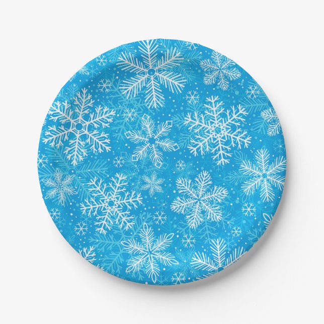 White snowflakes pattern paper plate (Front)