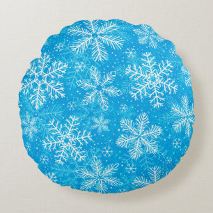 White snowflakes pattern round cushion