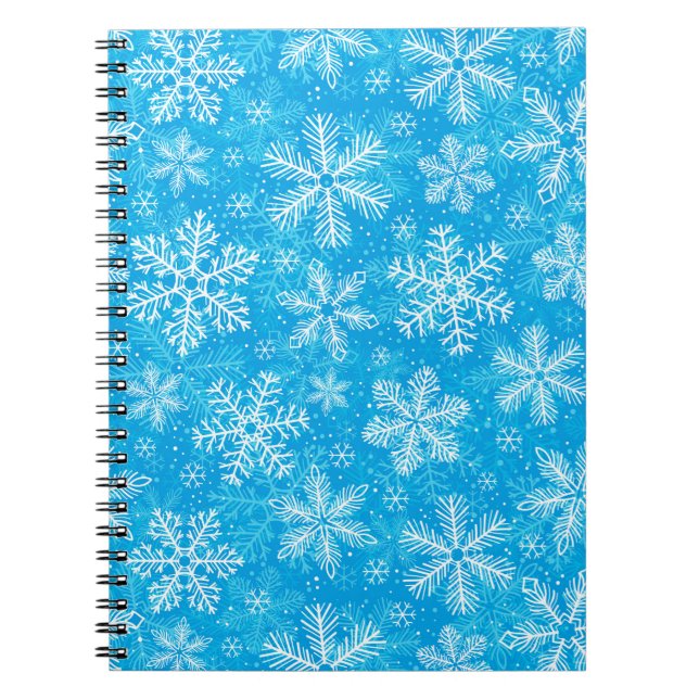 White snowflakes pattern spiral notebook (Front)