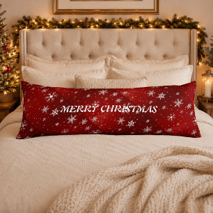 White Snowflakes Red Background Body Pillow