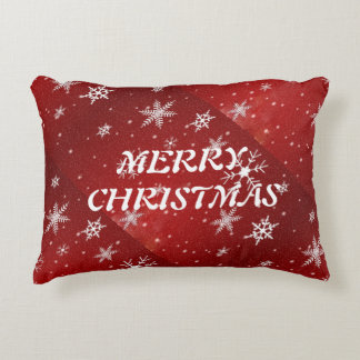 White Snowflakes Red Background Pillow