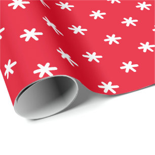 White Snowflakes - Red background - Wrapping Paper
