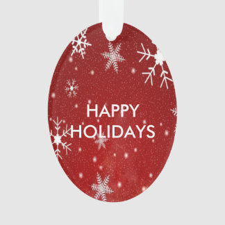 White Snowflakes Red Oval Shape Acrylic Ornament