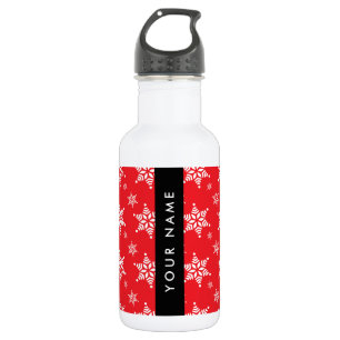 White Snowflakes, Red, Your name, Personalise 532 Ml Water Bottle