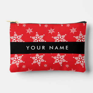 White Snowflakes, Red, Your name, Personalise Accessory Pouch