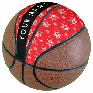 White Snowflakes, Red, Your name, Personalise Basketball
