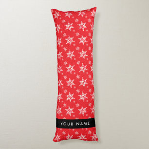 White Snowflakes, Red, Your name, Personalise Body Cushion