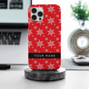 White Snowflakes, Red, Your name, Personalise iPhone 15 Pro Max Case