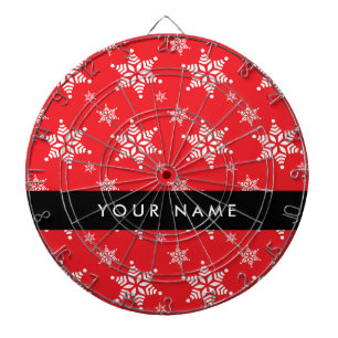 White Snowflakes, Red, Your name, Personalise Dartboard