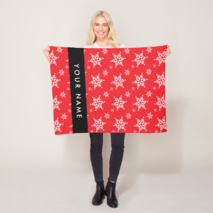 White Snowflakes, Red, Your name, Personalise Fleece Blanket