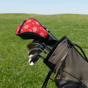 White Snowflakes, Red, Your name, Personalise Golf Head Cover