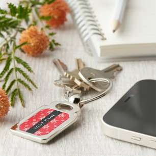 White Snowflakes, Red, Your name, Personalise Key Ring