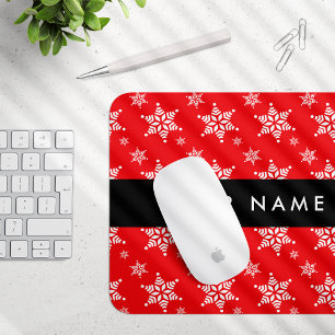 White Snowflakes, Red, Your name, Personalise Mouse Pad