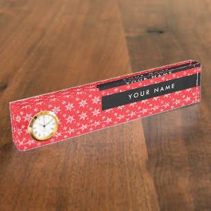 White Snowflakes, Red, Your name, Personalise Nameplate