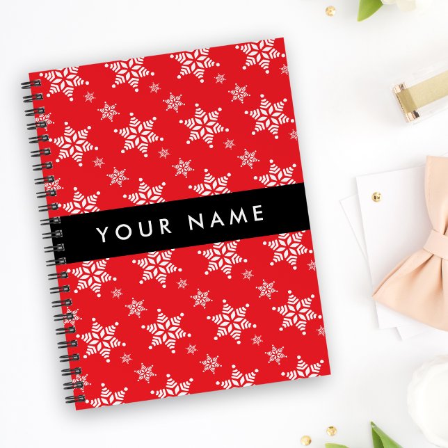 White Snowflakes, Red, Your name, Personalise Notebook (Creator Uploaded)