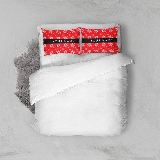 White Snowflakes, Red, Your name, Personalise Pillowcase (Creator Uploaded)