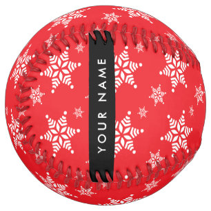 White Snowflakes, Red, Your name, Personalise Softball