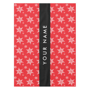 White Snowflakes, Red, Your name, Personalise Tablecloth