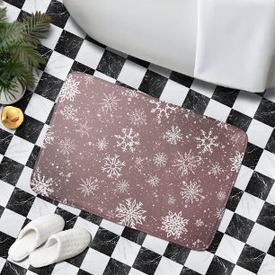 White Snowflakes Rose Pink Bath Mat